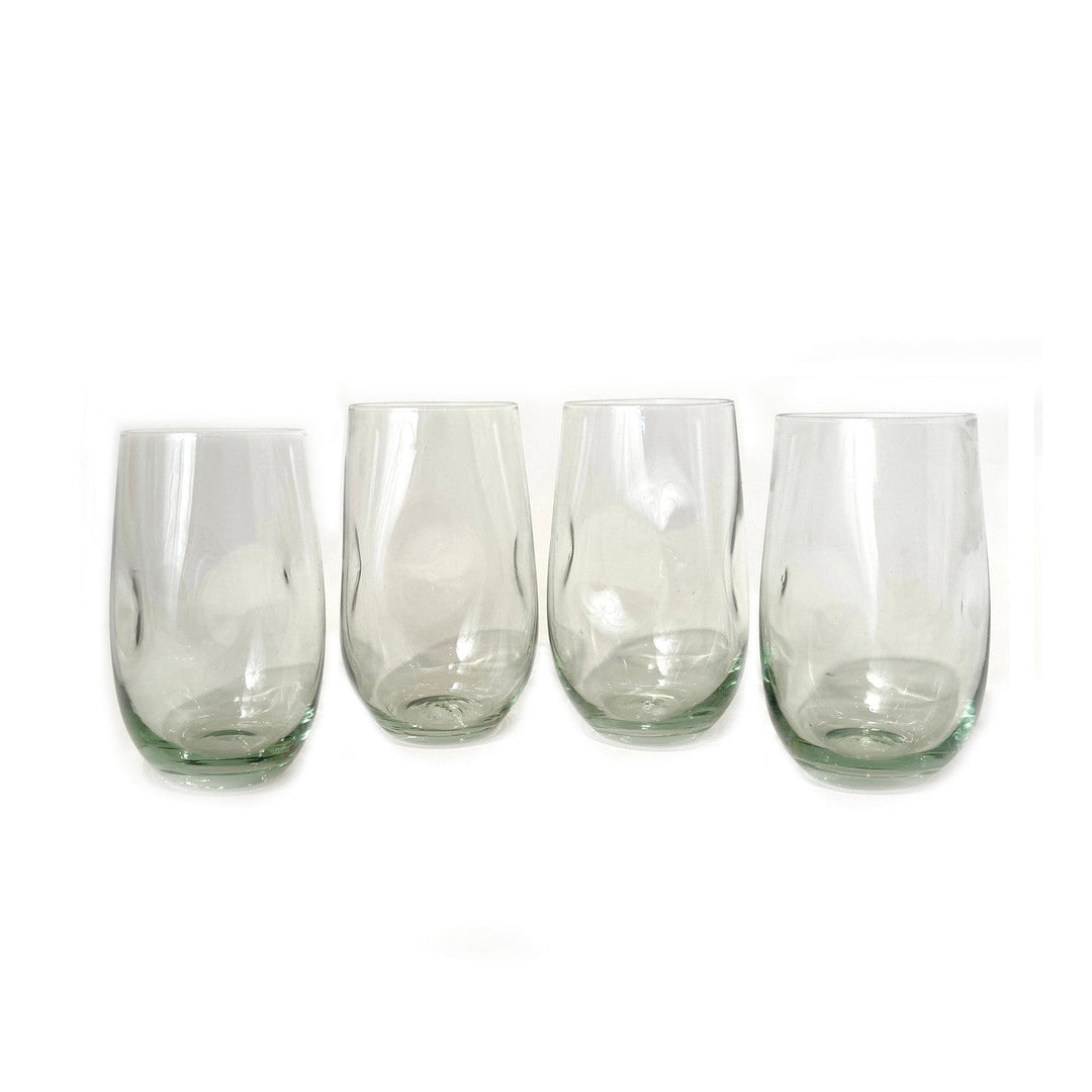 Set of dented clear water glasses, short tumbler shape