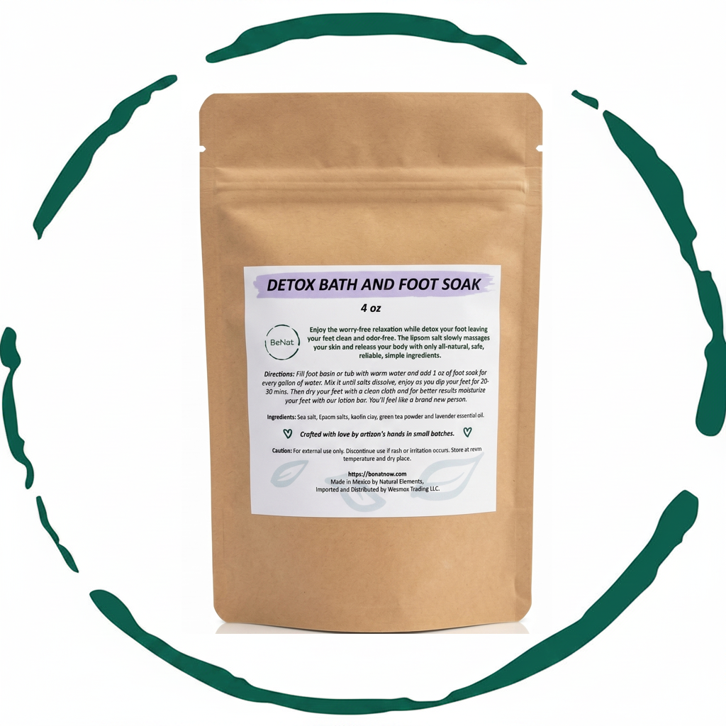 Detox bath and foot soak pouch, 4 oz kraft paper bag with purple label