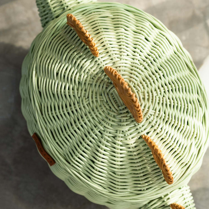 Dinosaur Rattan Storage Basket Mint Green - Medium