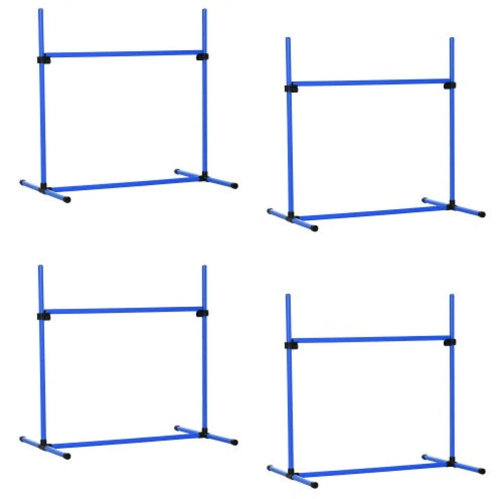 Blue agility jump training set: four adjustable hurdle frames with base bars