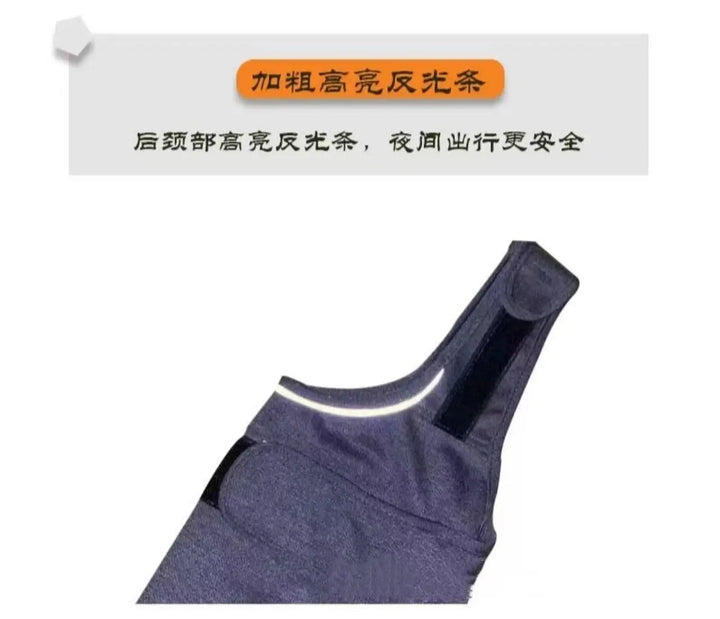 Heather gray dog anxiety vest sleeve opening and curved back hem, close-up detail