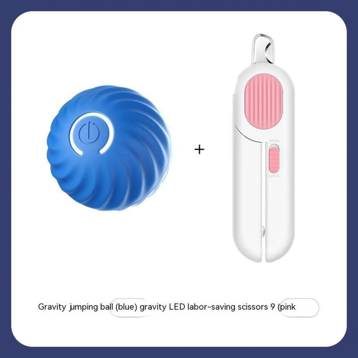 Blue rubber jumping ball and pink scissors tool accessory