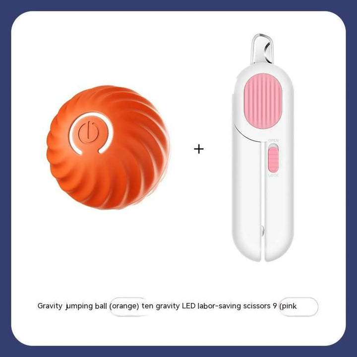 Orange rubber jumping ball with pink LED scissors for dog chewing training
