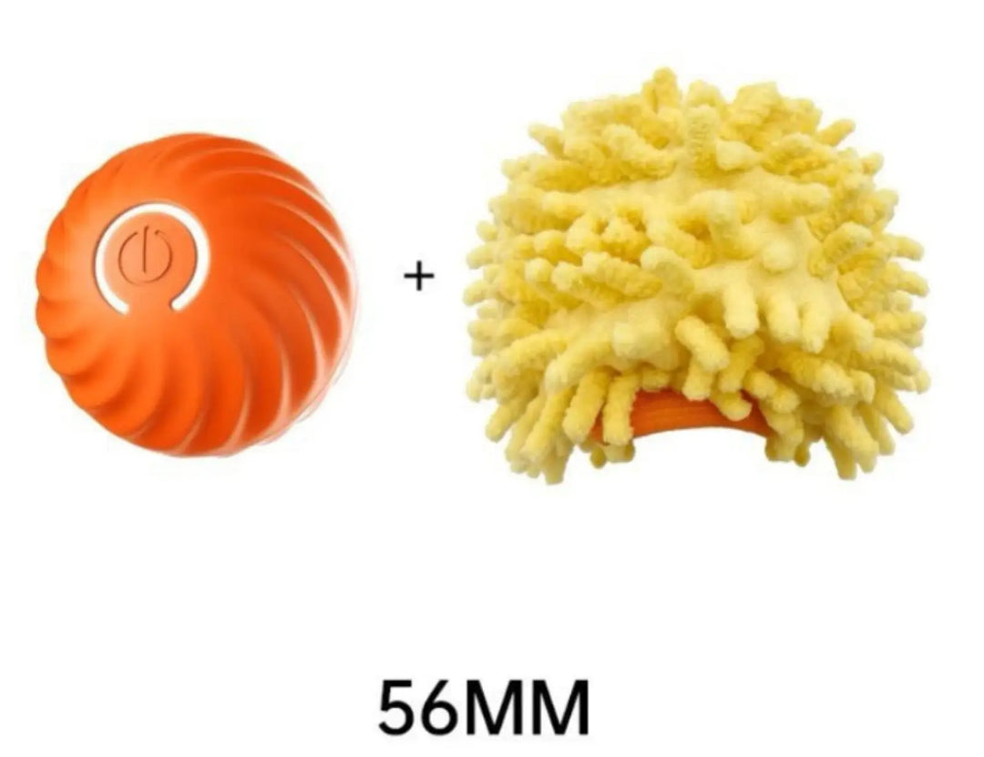 Orange rubber jumping ball with yellow plush sea urchin for dogs
