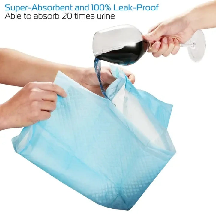 Blue and white leak-proof dog training pad absorbing liquid, with edges folded open