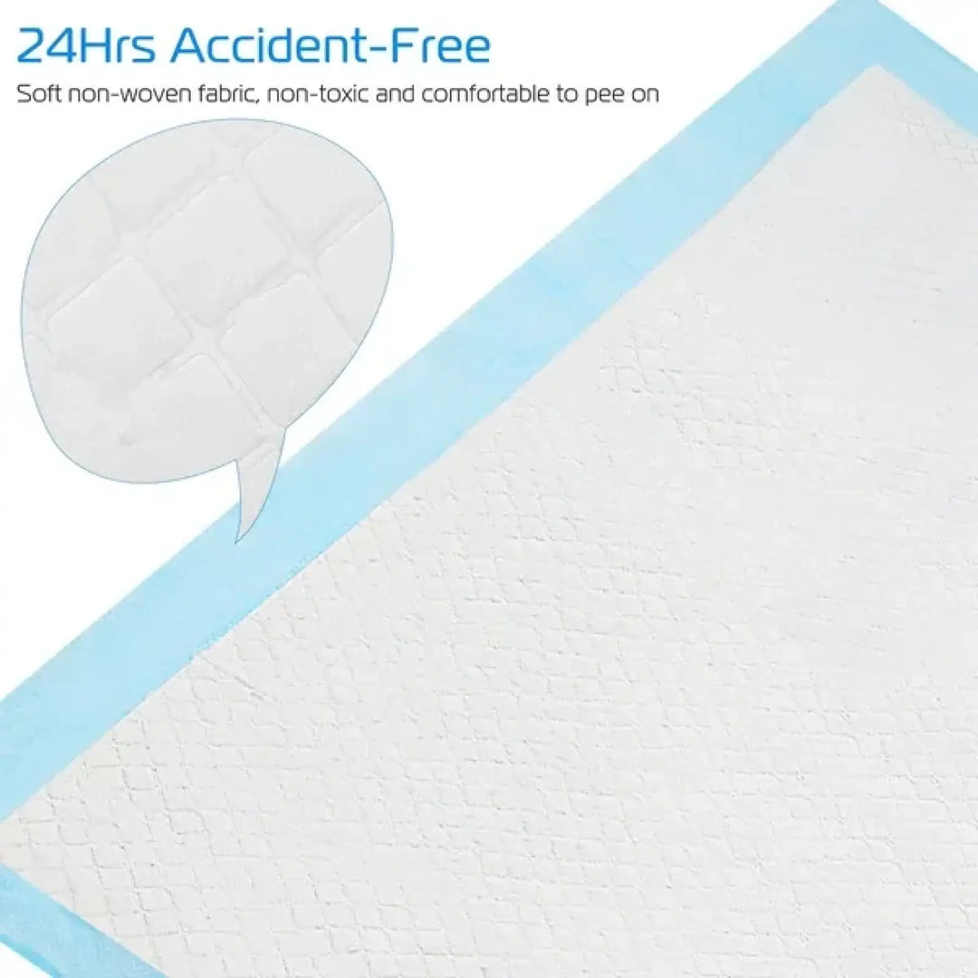 White dog training pad with blue border, textured surface for long-lasting protection
