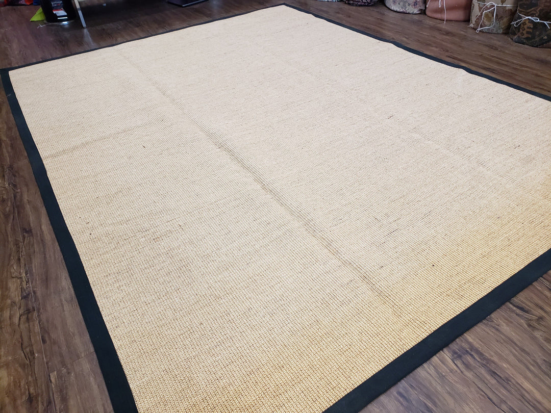 Jute Rug 8x10, Natural Jute Fiber Area Rug, Natural Sisal Area Rug with Black Border, 8x10 Carpet, Solid Jute Rug 8 x 10, Farmhouse Rug