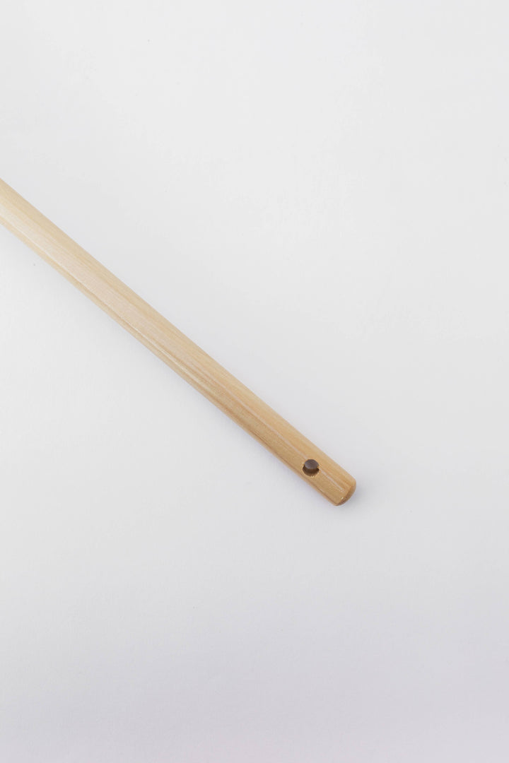 Wood toilet brush handle with small metal end cap
