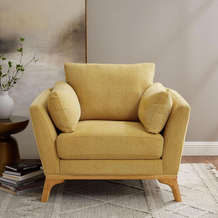 Large Yellow Linen Upholstered Accent Chair Cushions