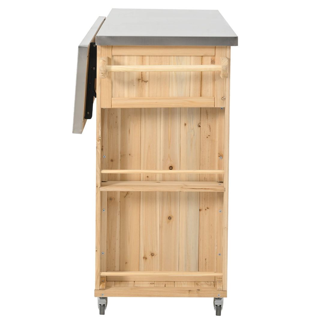 Fir Wood Kitchen Island with Stainless Steel Top