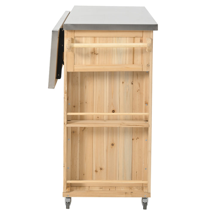 Fir Wood Kitchen Island with Stainless Steel Top