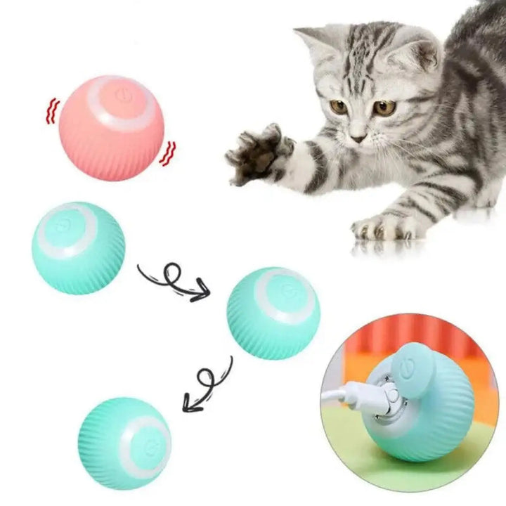 Pink and mint interactive rolling pet ball with lighted top for cats and dogs