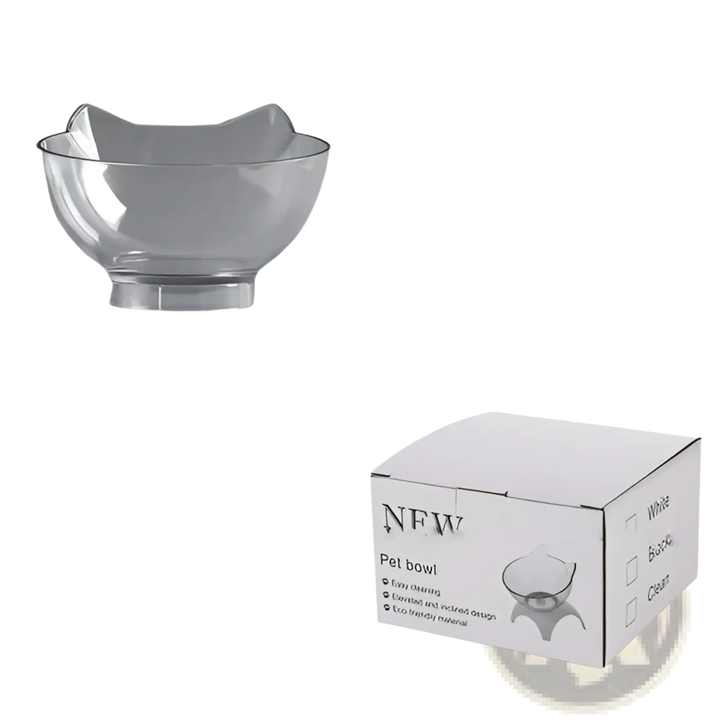 Clear tilted cat bowl feeder stand with 15° angle base, single bowl