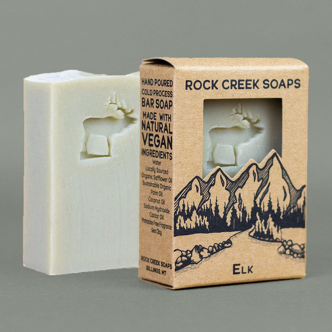 Lavender and sage soap bar set with elk graphic box and one white bar