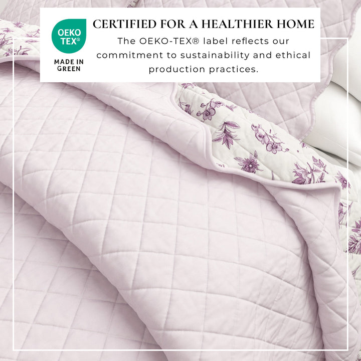 Floral Print & Scallopeded Edge Cotton Quilt Set - Sandie Collection