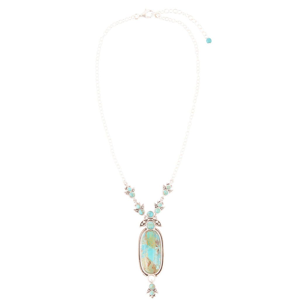 Sterling silver pendant necklace with oval blue turquoise pendant and small turquoise side stones