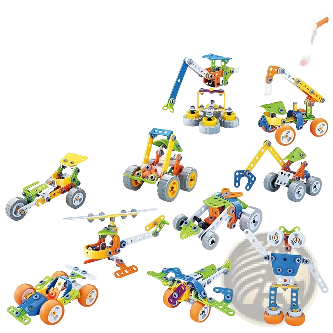 10-in-1 robot vehicle building blocks, multi-model set on display