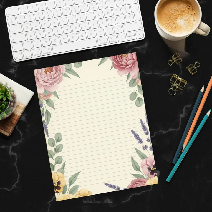 Lavender Floral Ruled Notepads - Botanical Elegance - DipaliZ