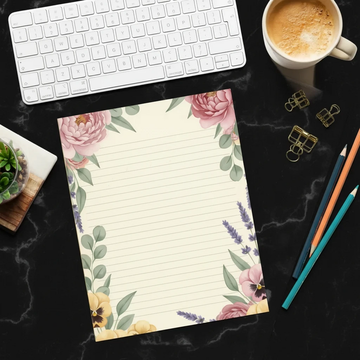 Lavender Floral Ruled Notepads - Botanical Elegance - DipaliZ