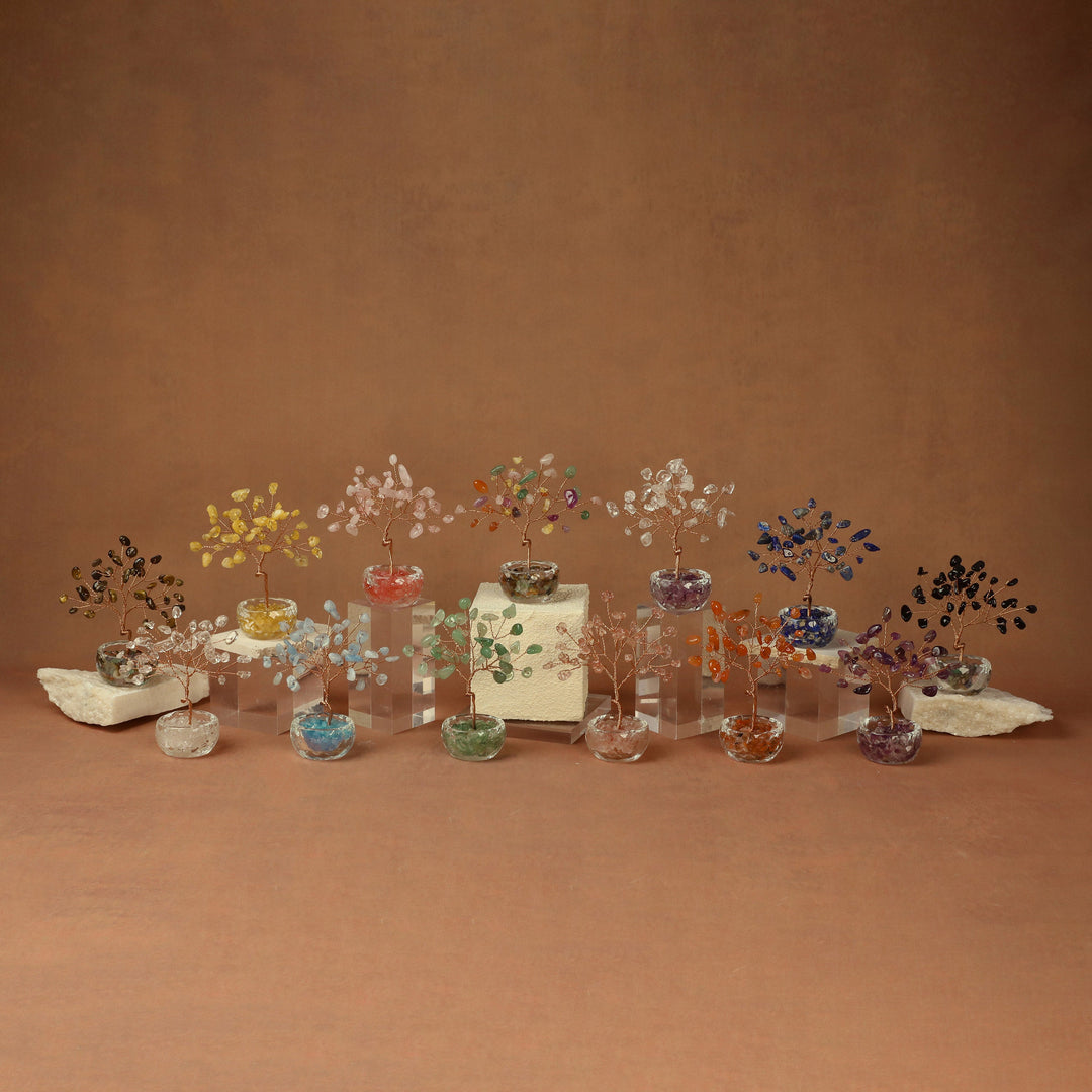 Multicolor crystal wish tree set with bead branches and small glass-stone bases