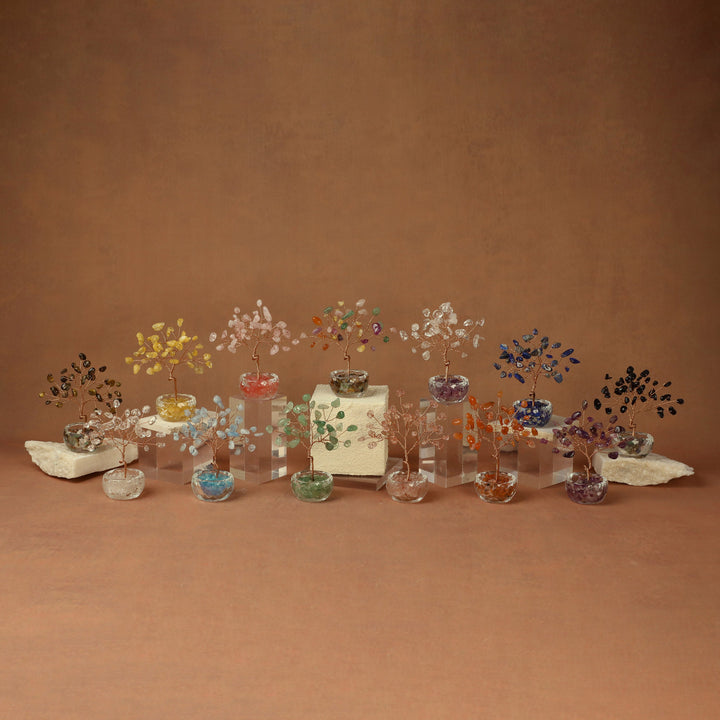Multicolor crystal wish tree set with bead branches and small glass-stone bases