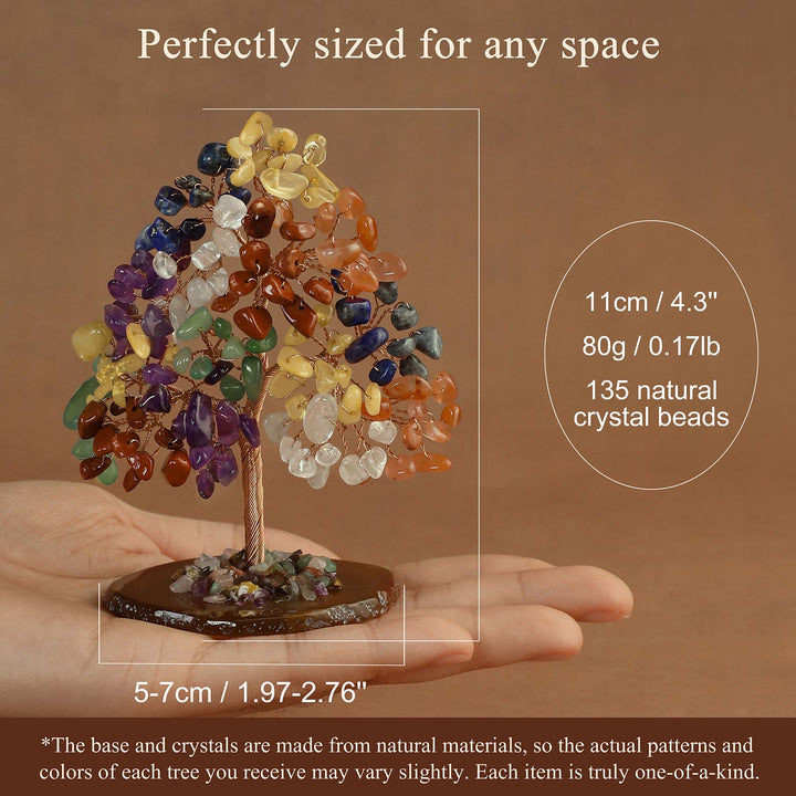 Gemstone crystal tree with multicolor beads on textured round base