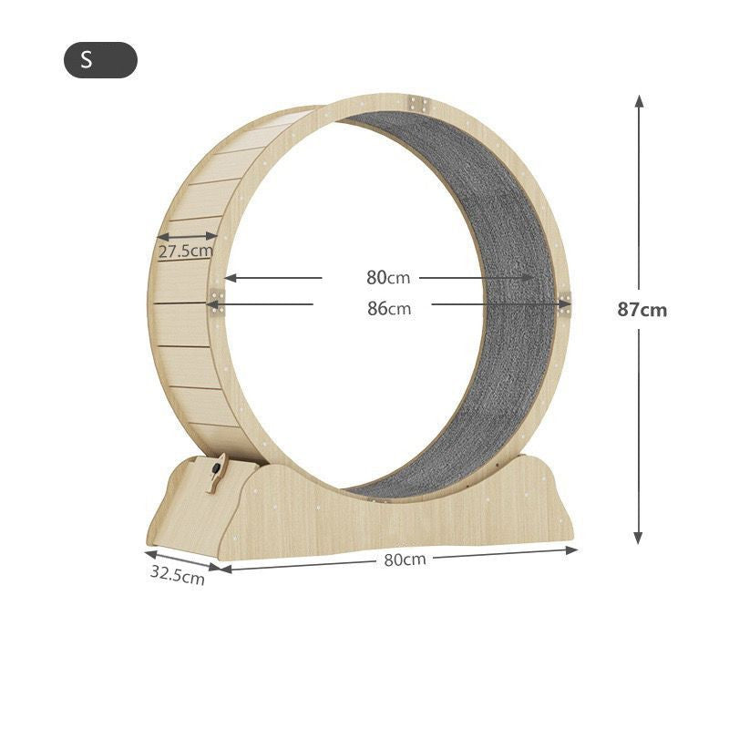 Cat treadmill wheel size S diagram: 80cm diameter, 87cm height, 80cm base