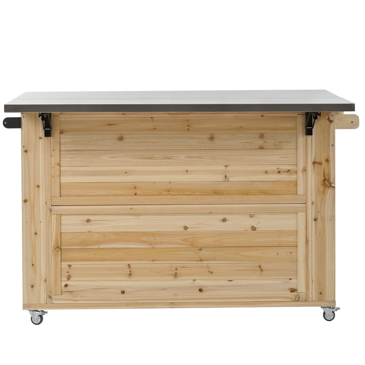 Fir Wood Kitchen Island with Stainless Steel Top