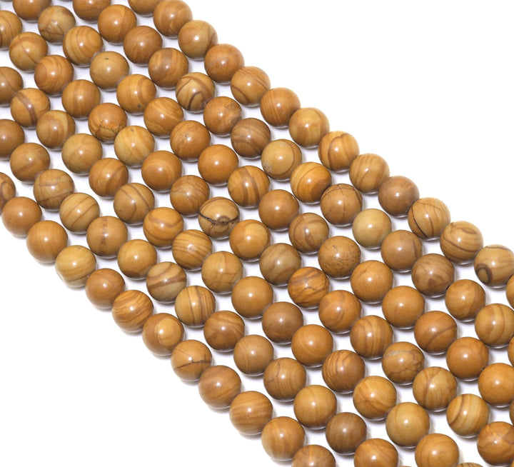 Round smooth wood agate beads, warm tan with light swirl lines