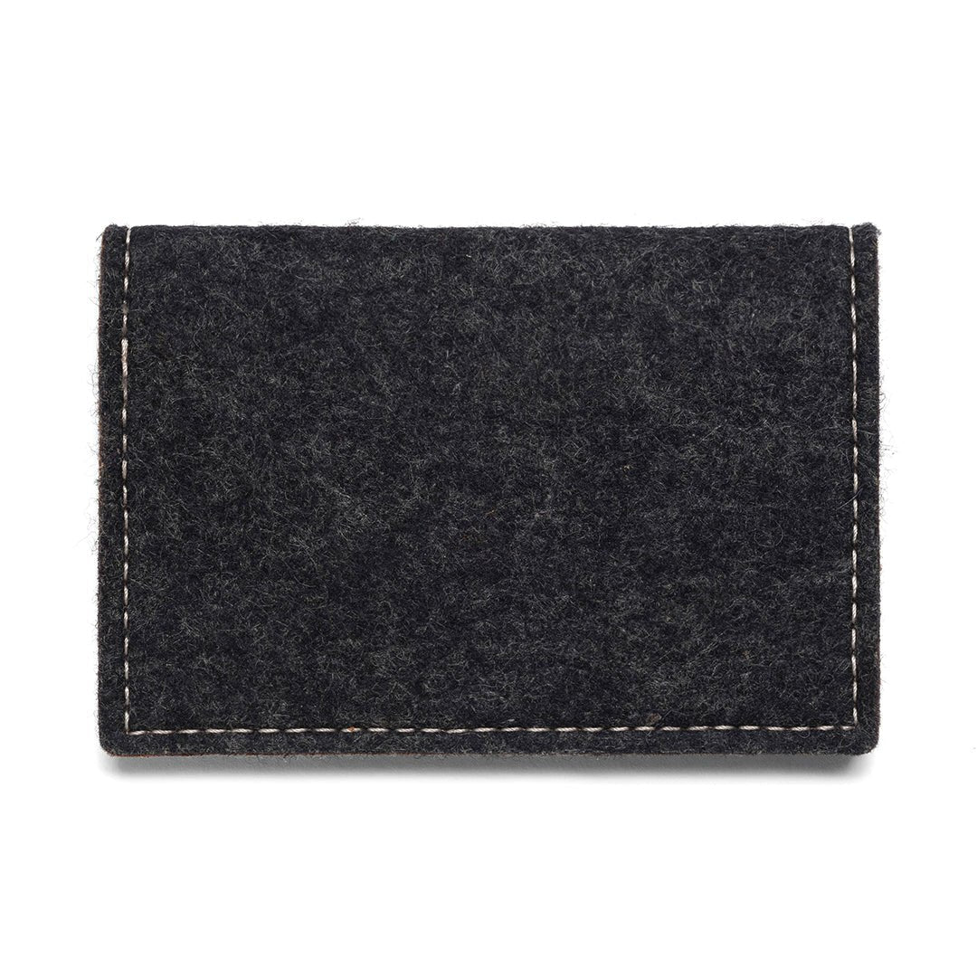 Charcoal felt bifold wallet with stitched leather trim.