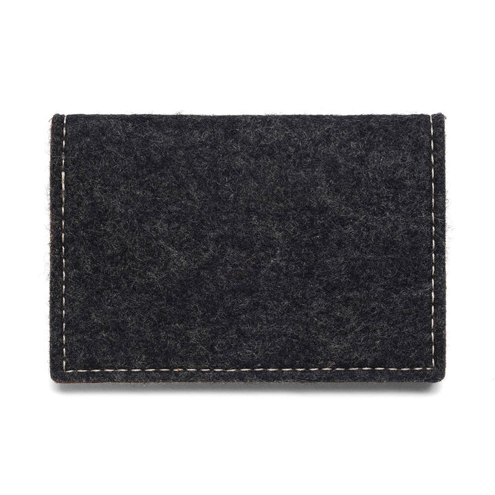 Charcoal felt bifold wallet with stitched leather trim.