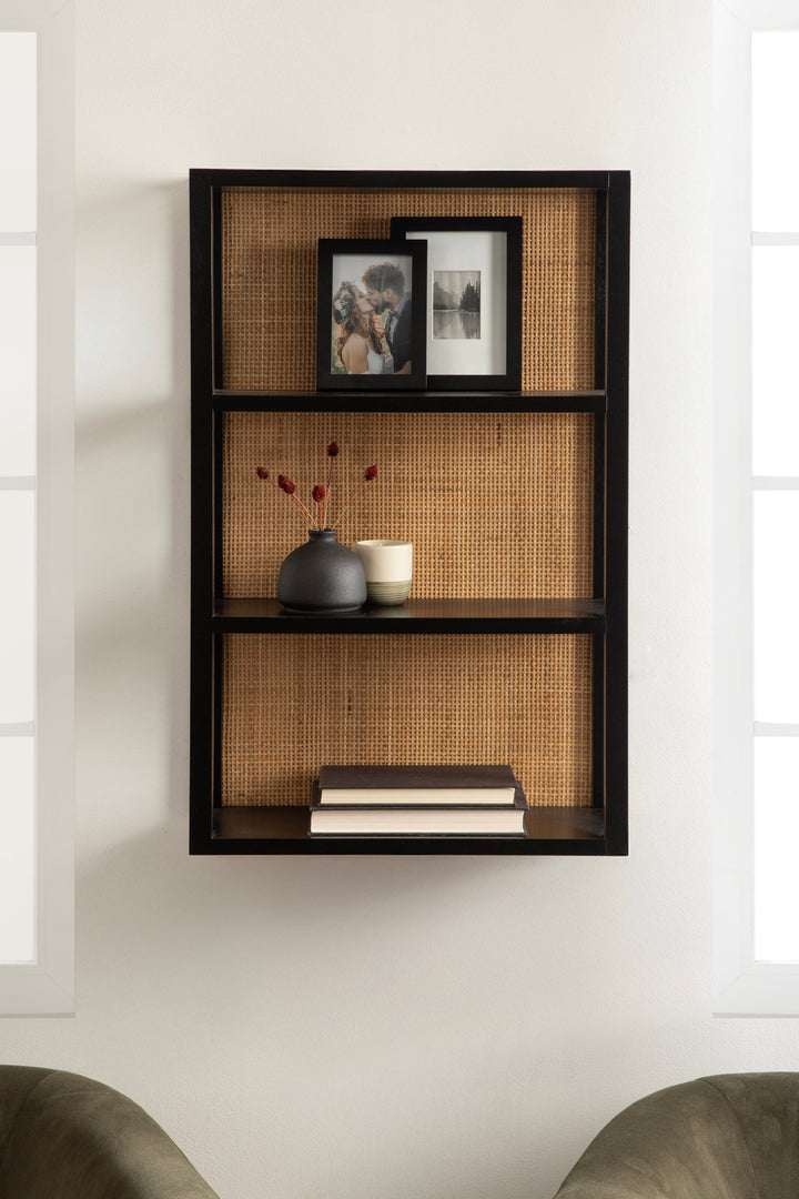 Ori Rattan/Wood Wall Shelf