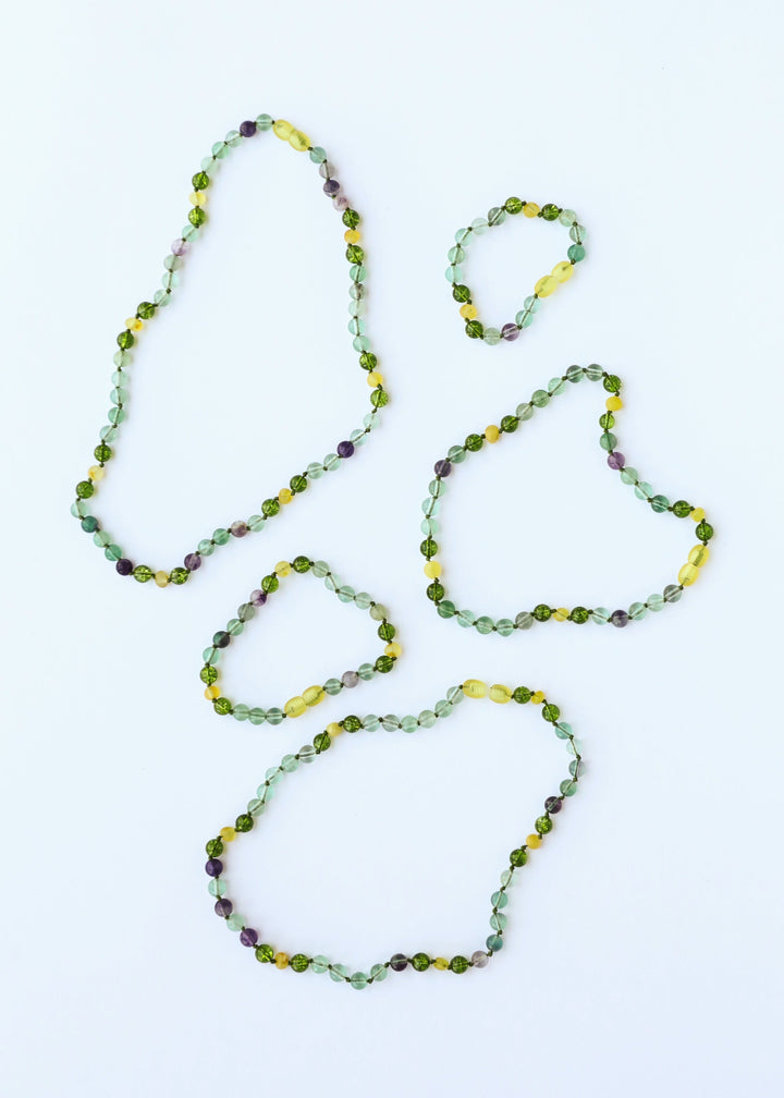 Raw Baltic Sea Amber + Fluorite + Peridot || Gemstone Anklet or Bracelet