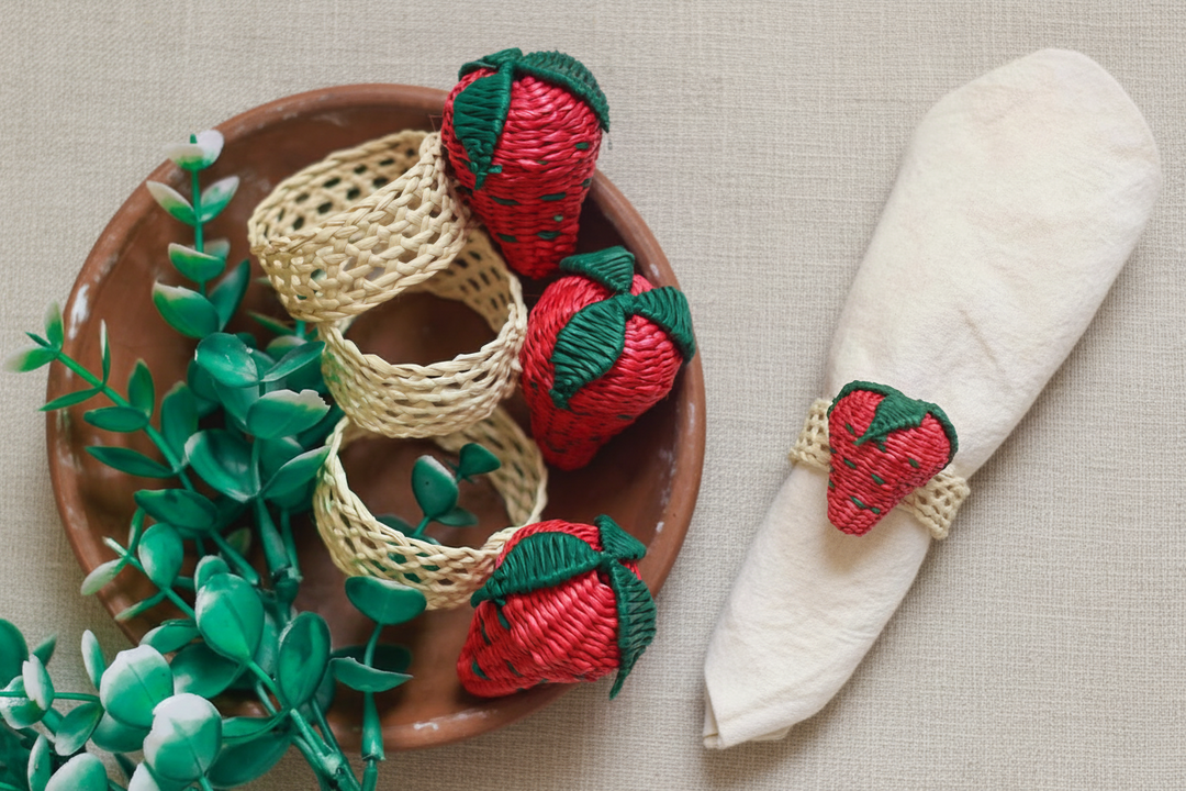 Strawberry Handwoven Iraca Napkin Ring