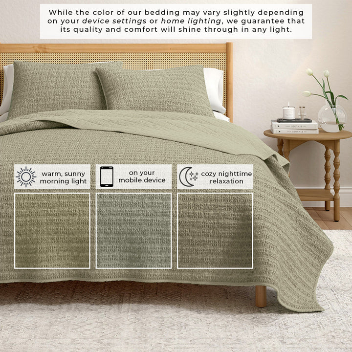 100% Cotton Honeycomb Waffle Garment Washed Quilt Set - Genevieve Collection
