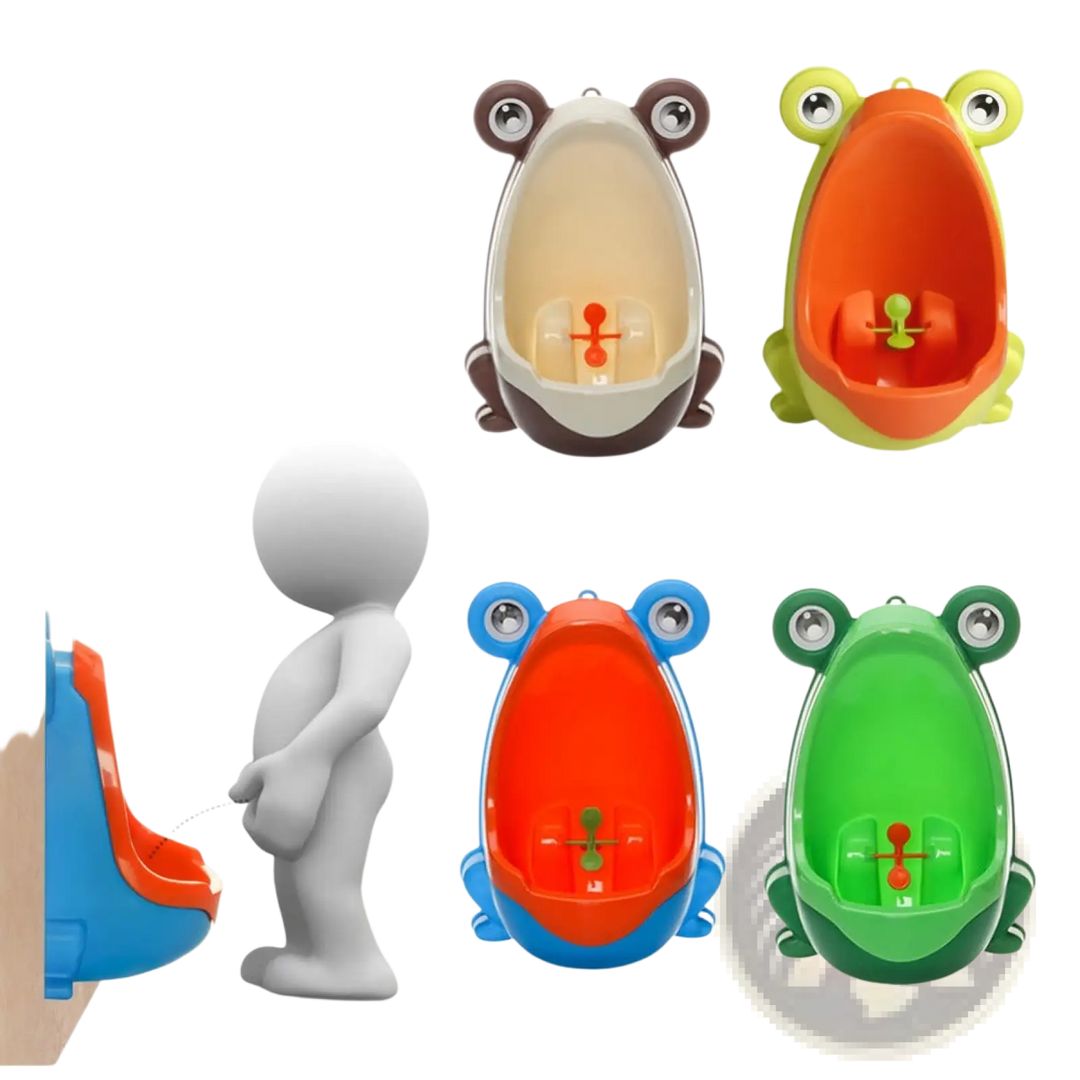 Frog potty training urinal set with multiple colors and rotating windmill feature