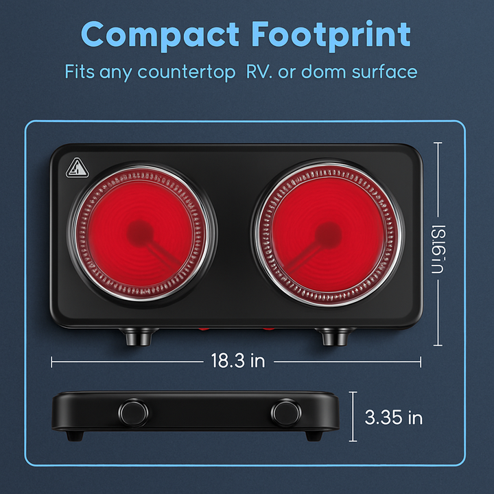 Black dual-burner infrared hot plate with two red heating coils