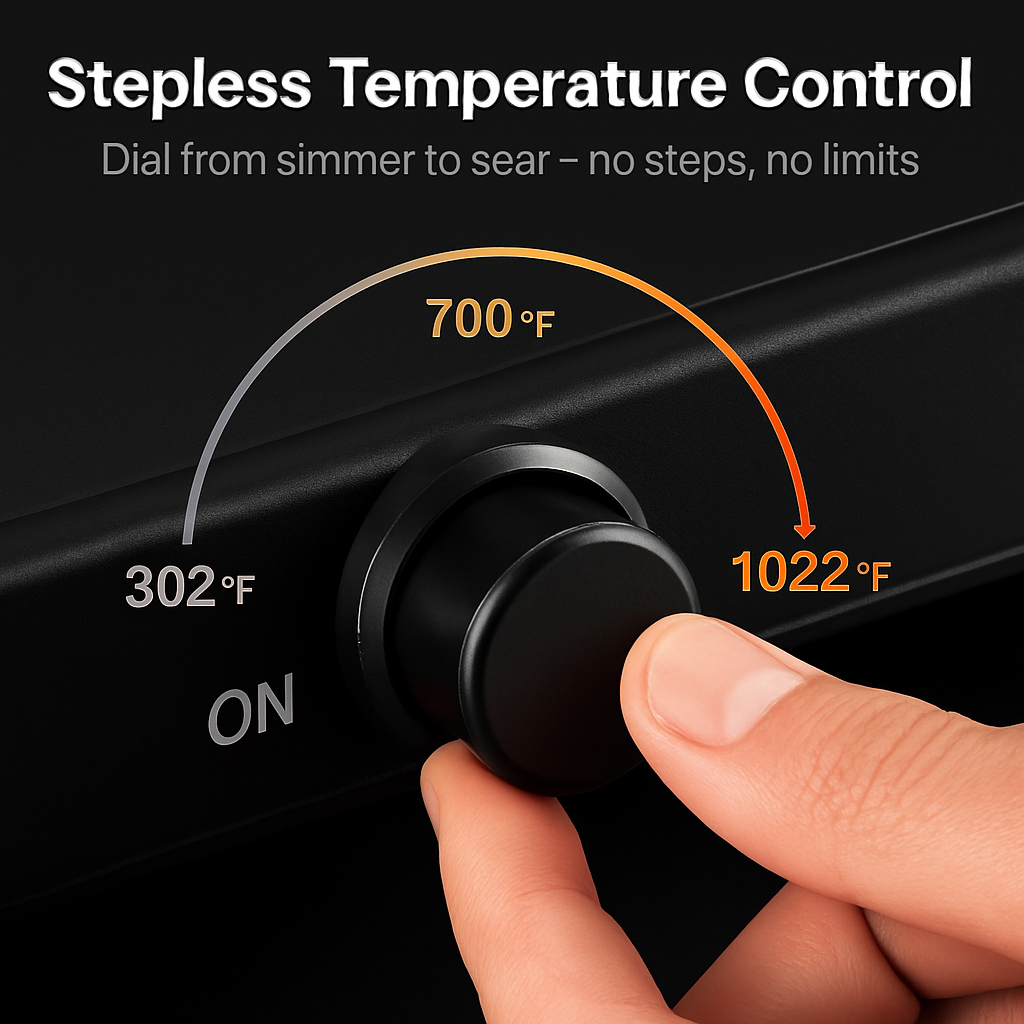 Dual-burner hot plate temperature control knob with hand