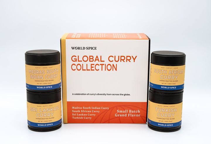 Spice collection set with curry seasoning bottles and carton