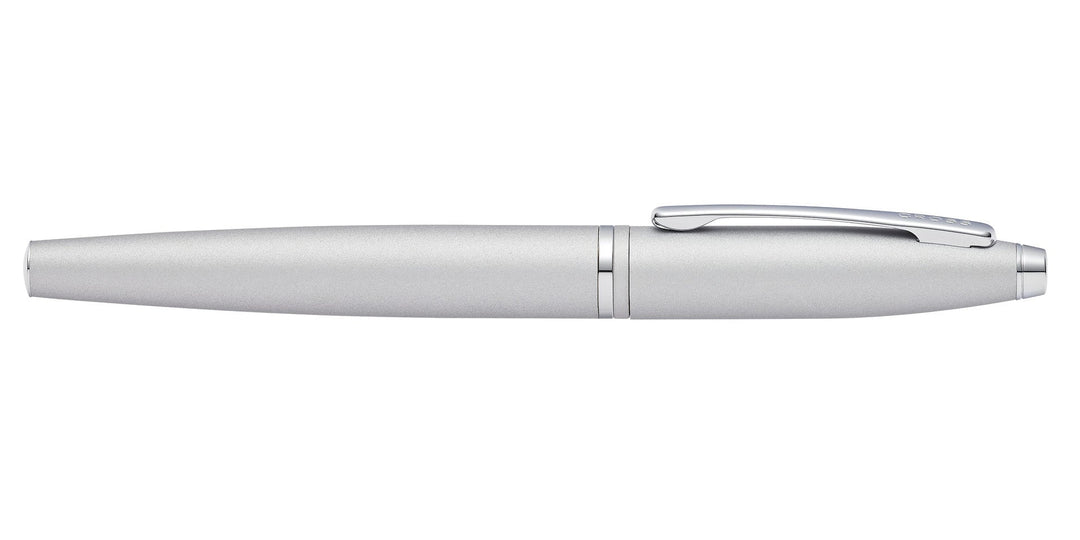 Satin chrome fountain pen body with stainless clip and smooth black center band