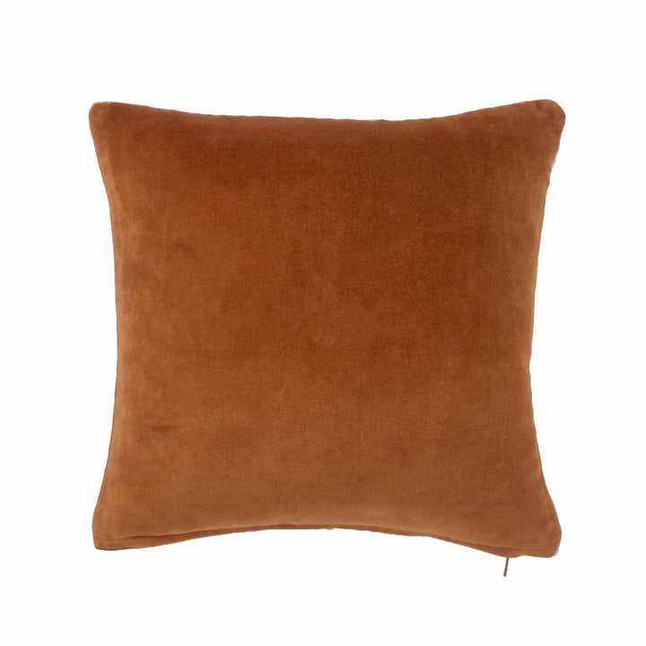 Brown velvet square throw pillow, plain front with visible corner seam
