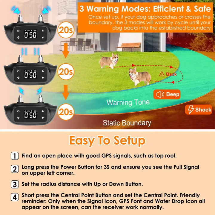 Set of black GPS dog fence receivers with LCD screens and control buttons