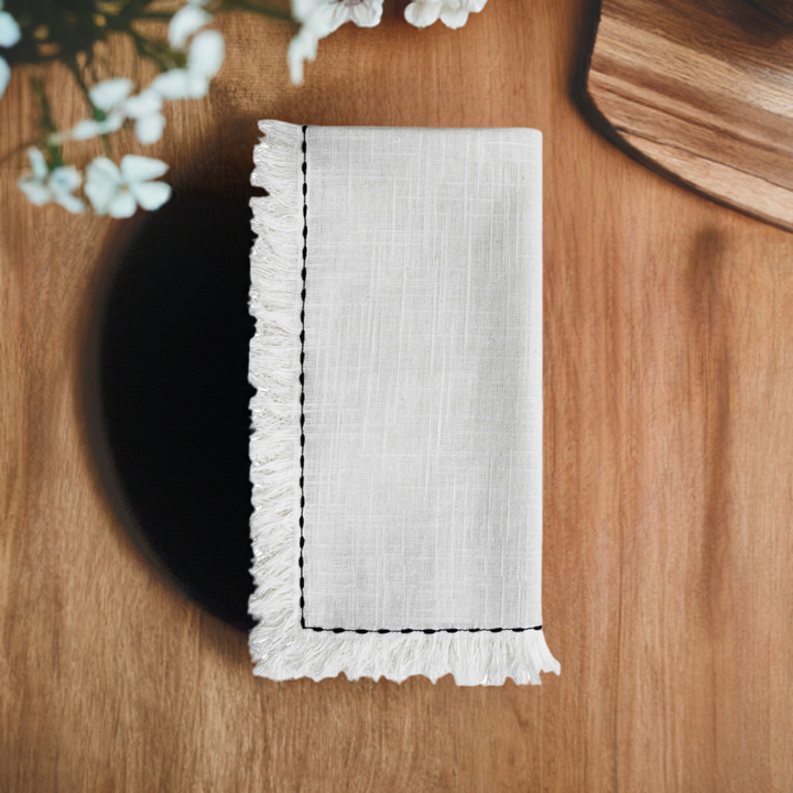 Cotton Napkins with Black Embroidery (Set of 4)