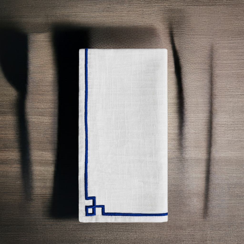 Cotton Napkins with Blue Embroidery (Set of 4)