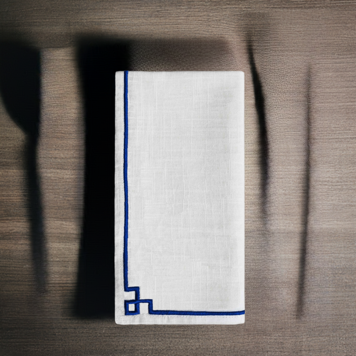 Cotton Napkins with Blue Embroidery (Set of 4)
