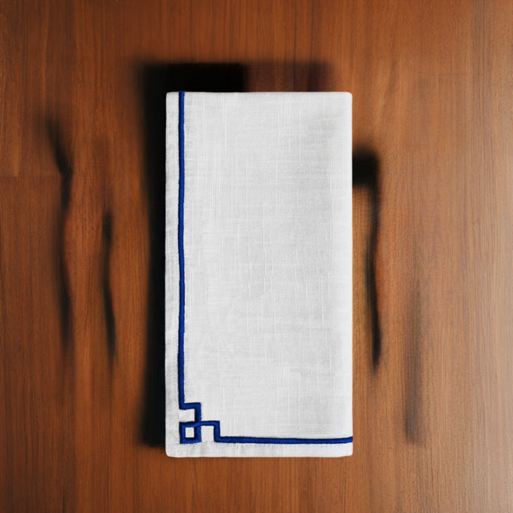 Cotton Napkins with Blue Embroidery (Set of 4)