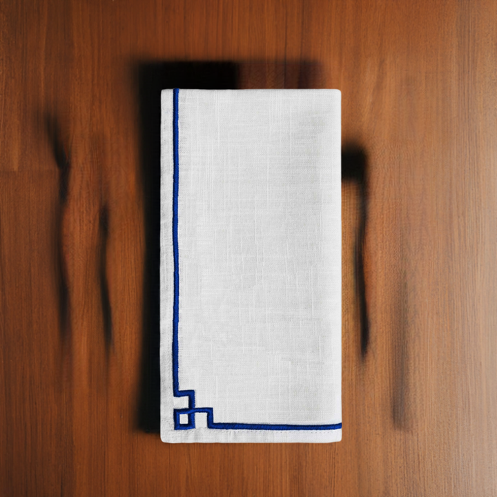 Cotton Napkins with Blue Embroidery (Set of 4)