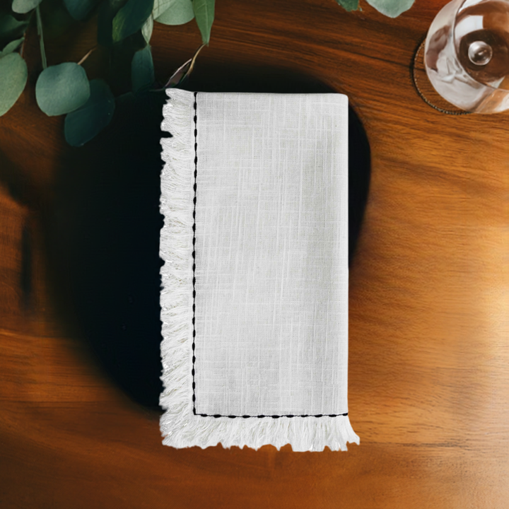Cotton Napkins with Black Embroidery (Set of 4)