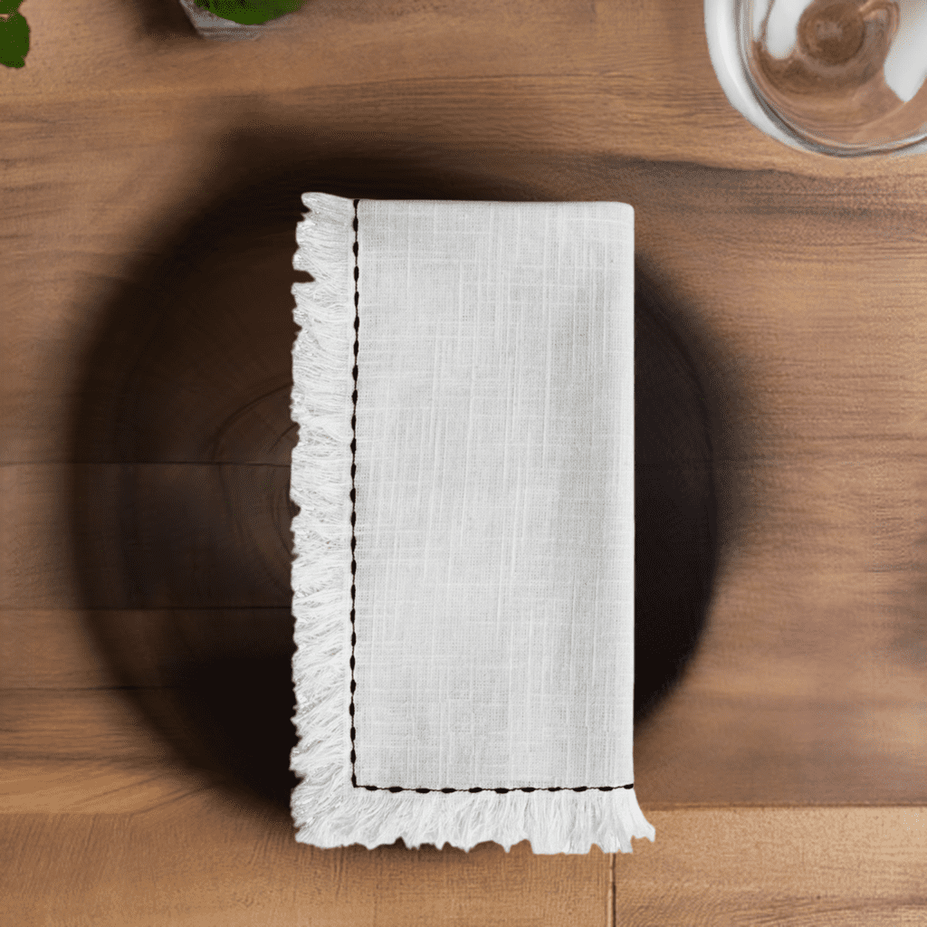Cotton Napkins with Black Embroidery (Set of 4)