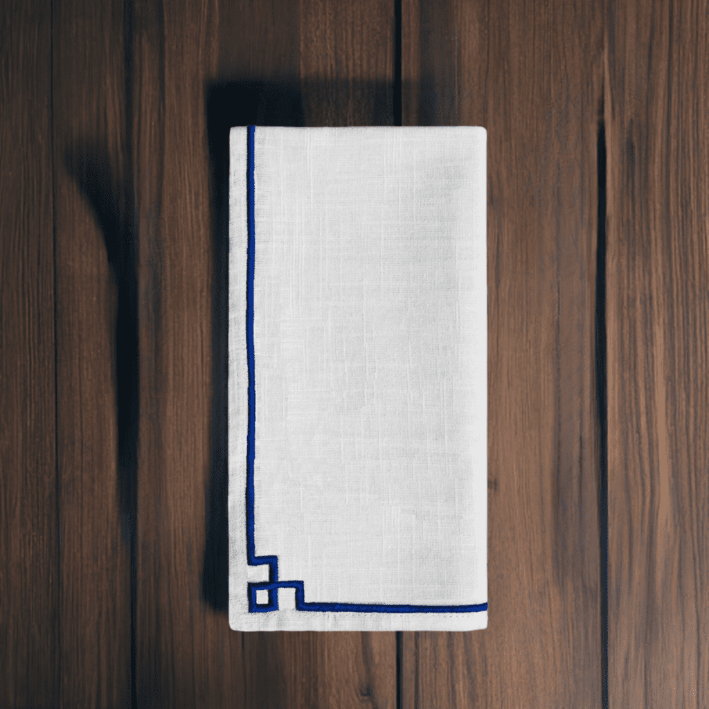 Cotton Napkins with Blue Embroidery (Set of 4)